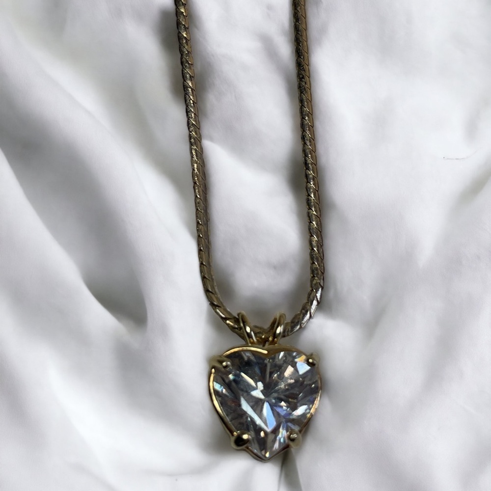 CZ Diamond Heart Pendant Gold Necklace